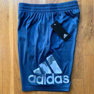 NWT Adidas Boys Shorts Camo Logo Size Medium 10-12 Grey/Blue
